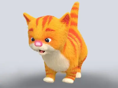 Fur Cute Cat kitten animated  Low-poly 3D model