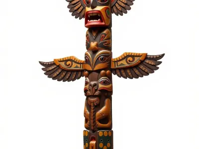 Traditional Totem Pole Model Pack with Detailed Carvings Low-poly 3D model