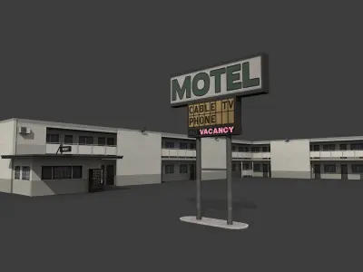 Motel building with roof Low-poly 3D model
