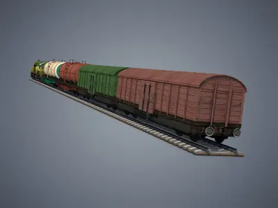 Cargo Train Low-poly 3D model
