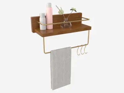 Wood American Style Bathroom Shelf 3D model
