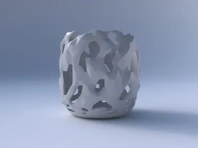 Bowl cylindrical with faceted cuts and bulges  3D print model