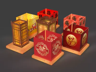 Chinese water lanterns  Low-poly 3D model