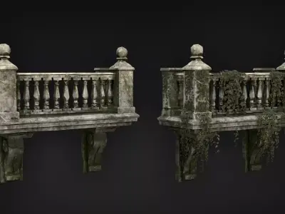 Broken Balcony - Modular Ruins Pack PBR Game Ready Low-poly 3D model