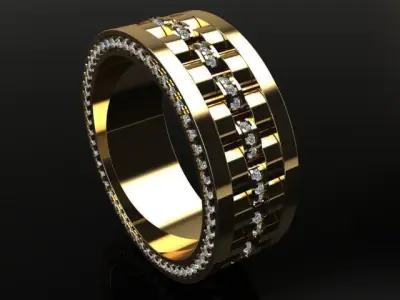 MENS ROLL LINK STYLE FASHION BAND DIAMOND RING 3D print model