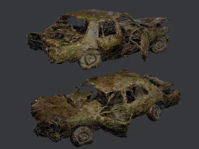 Apocalyptic Damaged Destroyed Vehicle Car Game Ready 16 Low-poly 3D model