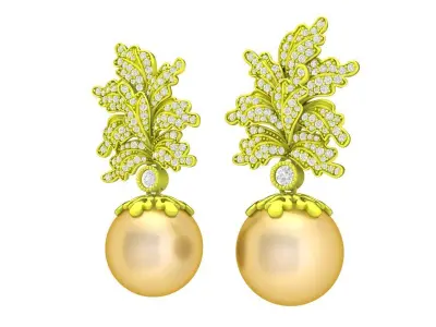 A7810 Luxury Diamond Leaf Pearl Earrings 3D Model 3D print model