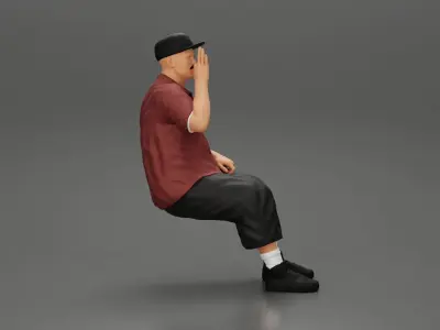 Gangster homie in cap Sitting On the car And Smoking Cigar 3D print model