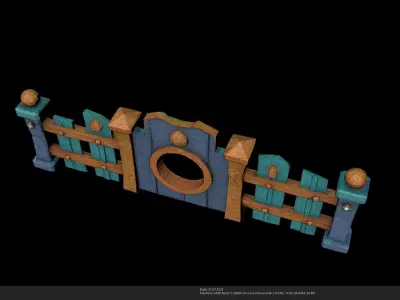 Stylized Cartoon Fence with Circular Gate Low-poly 3D model