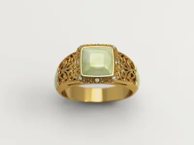 Filigree ring with jade and diamonds 3D print model