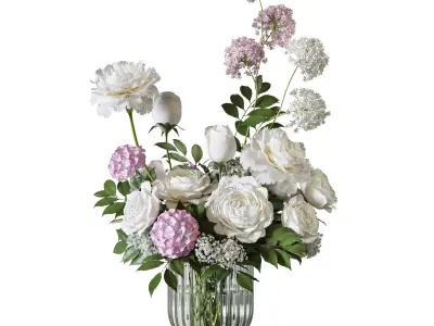 Flower Set 102  rose carnation hydrangea  3D model