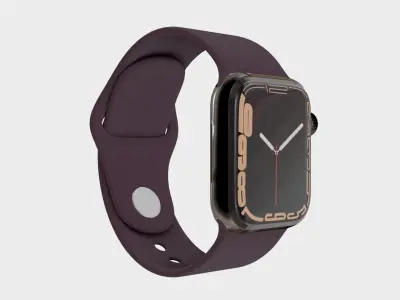 Apple Watch 7-Silver Stainless Steel Case Dark Cherry Sport Band Low-poly 3D model