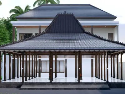 Luxury 2 floor House design with wooden House for reception 3D model