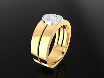 Gold Round Diamond Cluster Men Ring 3D Model  2336 3D print model