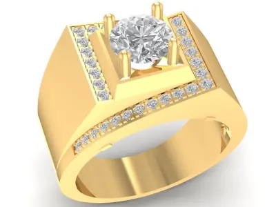 Modern Square Gemstone Ring for Men 2928 3D print model