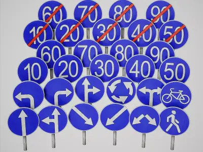 Mandatory Road Signs Pack Game Ready Vol 1 Low-poly 3D model
