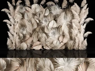 Vertical garden wall made of dry palm branches and pampas grass 3D model