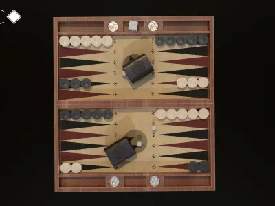 Backgammon board game Set low poly asset PBR for AR VR Low-poly 3D model