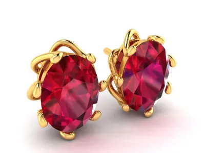 Women Oval Stone Earring 3dm stl fbx obj Render Details 3D print model