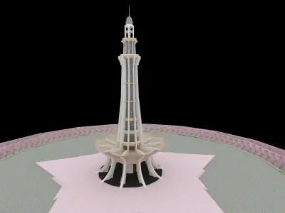 Minar-e-Pakistan - Lowpoly - Game Ready golden dome Low-poly 3D model