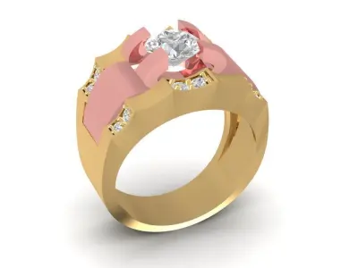 Two Tone Gold Diamond Center Ring for Men 637 3D print model