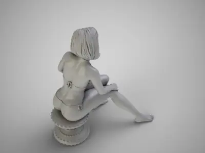 Girl Sitting on Stool 3D print model