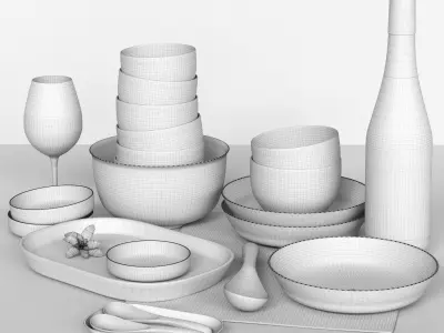 Collection of luxury tableware Service from porcelain 3D model