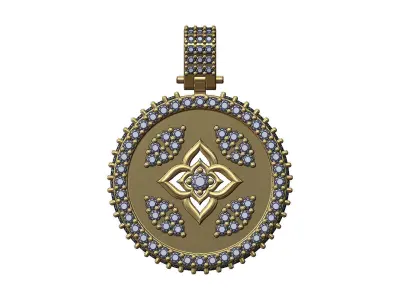 Iced floral star diamond pendant with bail 3D print model