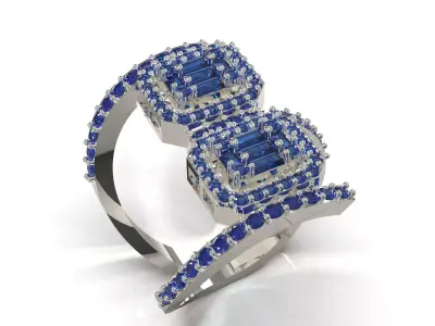 Sapphire and Diamond Double Cocktail Wrap Ring jr00267 3D print model