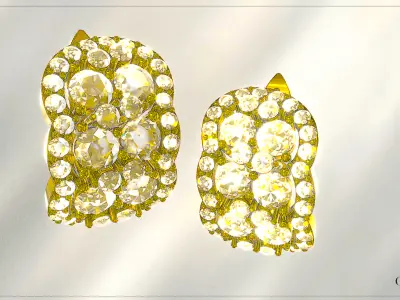 LUXURY GOLDEN EARRINGS FOR WOMAN Low-poly 3D model