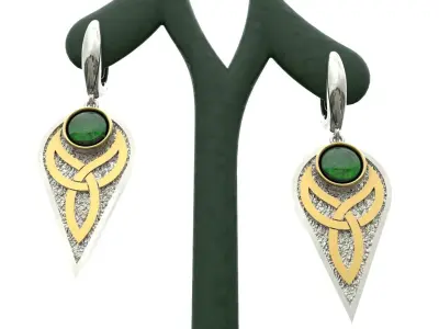 Earrings with Emerald and ornament 3D print model