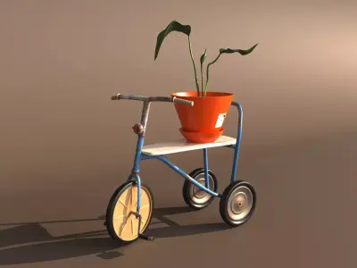 Retro bicycle with  flower pot 3D model