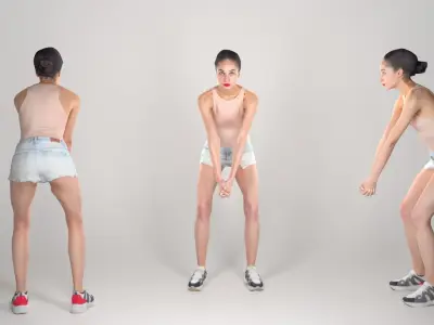 Slim woman playing beach volleyball 196 Low-poly 3D model