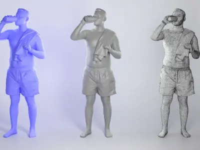 Shirtless young man with towel drinking water 304 Low-poly 3D model