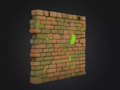 Grumpy Brick Guardian Wall Low-poly 3D model