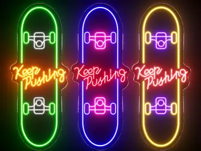 Skateboard Keep Pushing Neon Sign 3D model