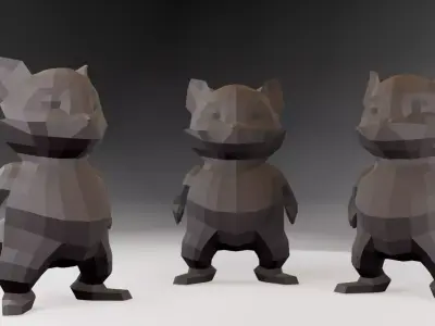 Charming Low-Poly Cartoon Raccoon Low-poly 3D model