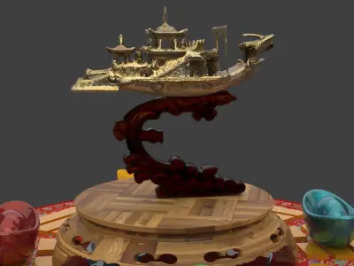 Chinese dragon boat figure  3D model