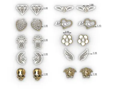 Aretes -Topitos para dama paquete de 10 -v- 3D print model