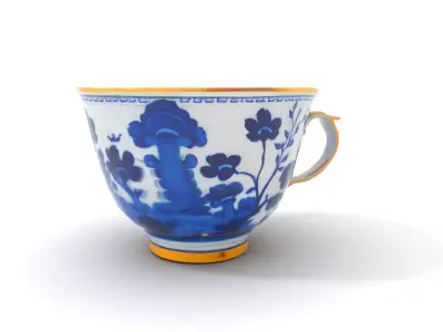 Blue Floral Porcelain Teacup model pack Low-poly 3D model