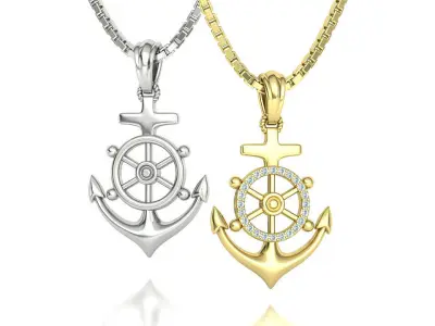 Anchor with Ships Wheel Pendant 31cm height printable pendant 3D print model