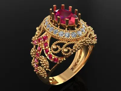 Women Ring 81 indian style oval cut diamond ring for women 3D print model