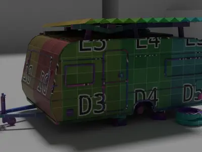 caravan Mobile vehicle for stylized-cartoon paint Low-poly 3D model