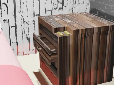 Bed model with sheets and wooden headboard Free 3D model