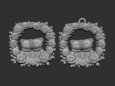 teddy couple flower decor  3D print model