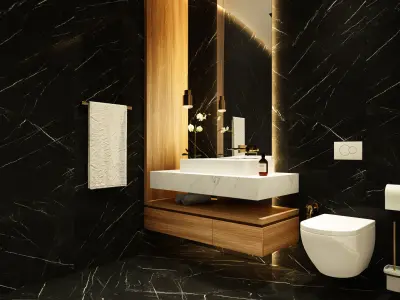 Modern dark bathroom interior scene 3D model
