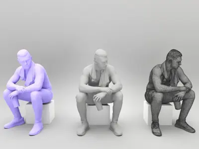 Handsome man sitting in locker room 421 Low-poly 3D model