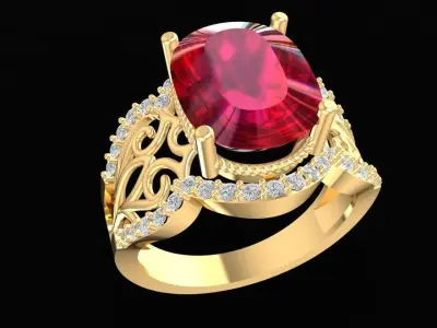 Classic Oval Gemstone Ring with Filigree Design 3D Model 1714 3D print model