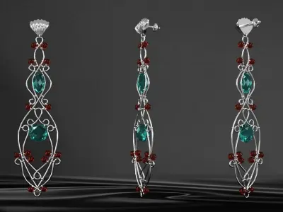 earrings emerald and garnet 3D model