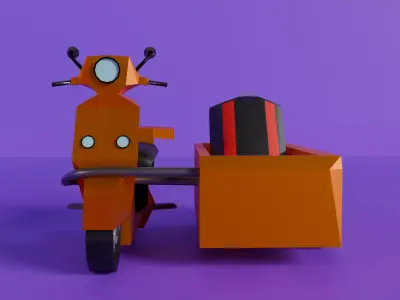  Low Poly  motorcycle with Sidecar  Low-poly 3D model